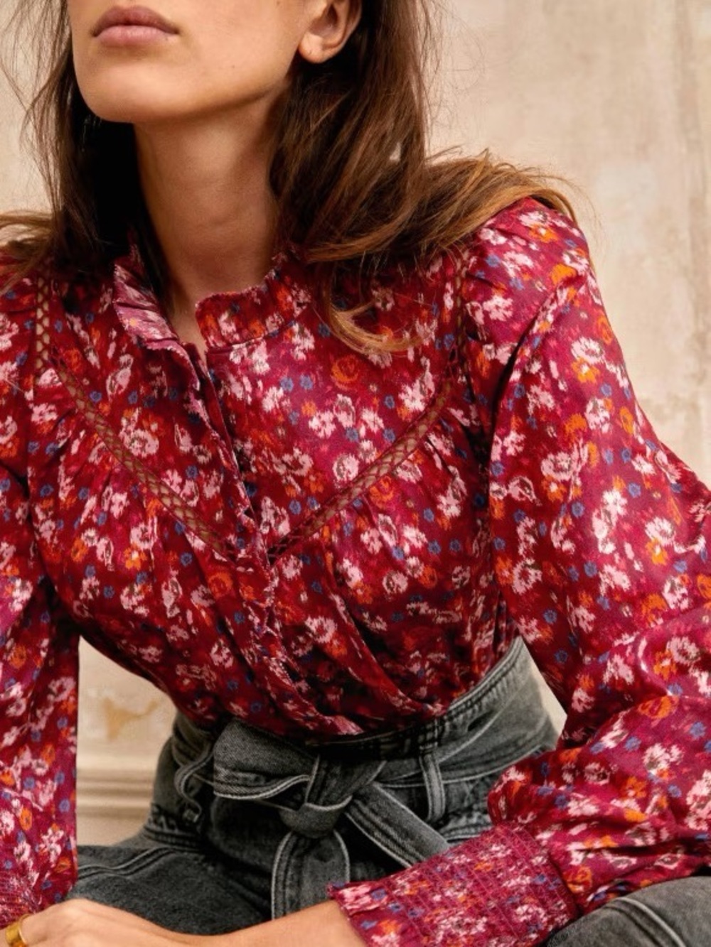 Sezane Niagara Top in Multicolour Cherry Size 2 US 34 FR NWT Floral